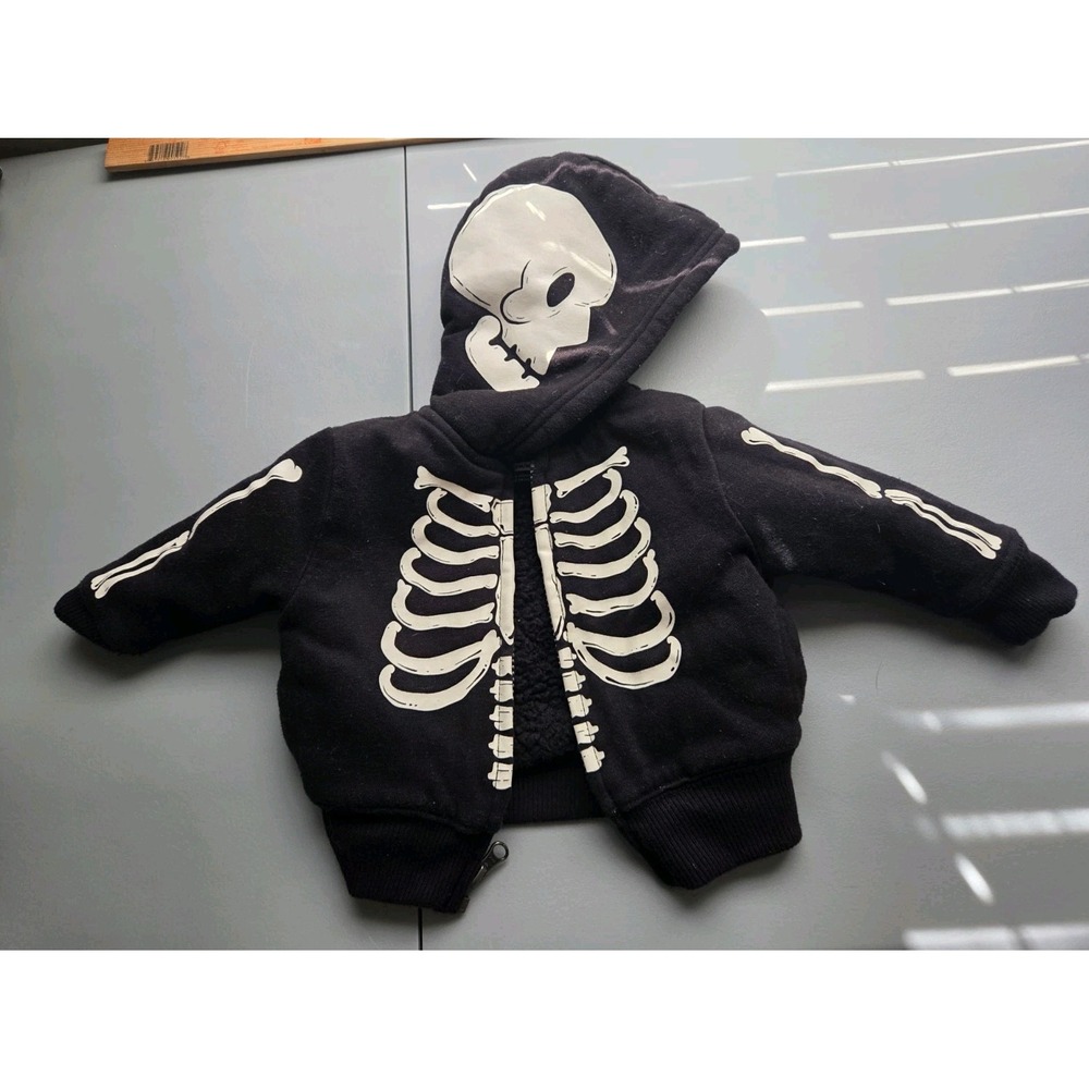 The Childrens Place Skeleton Zip Up Hoodie Jacket 6-9M Sherpa Lined Glow
